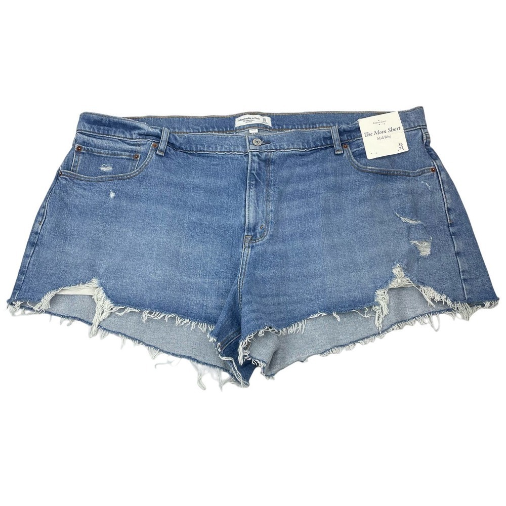 NWT ABERCROMBIE & FITCH Curve Love Mid Rise Mom Cut Off Denim Short Sz 22 - Picture 3 of 8